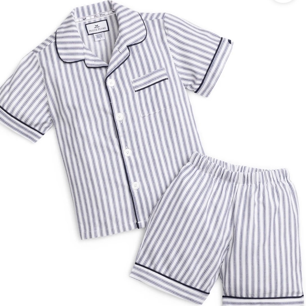 Petite Plume Navy French Ticking pajamas 2T